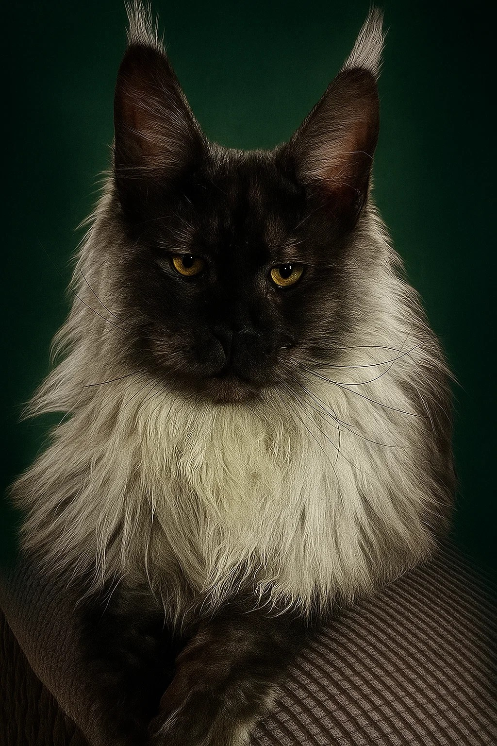 Qrosby - Black smoke Maine Coon male looking at the camera