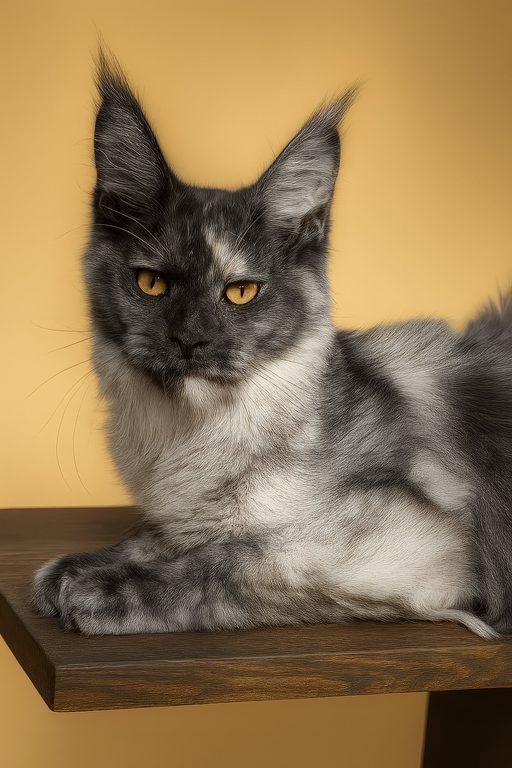 Mistique - Black smoke tortie Maine Coon female queen at Majestic Maine Coon Cats, Georgia.