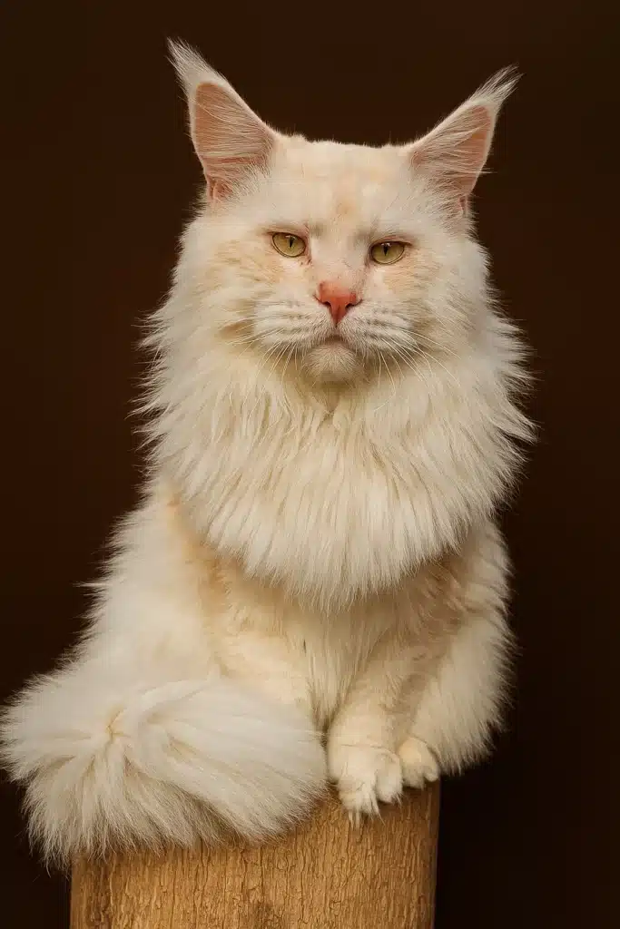 Wishpurr- Red shade Maine Coon Male setting on a tree stump