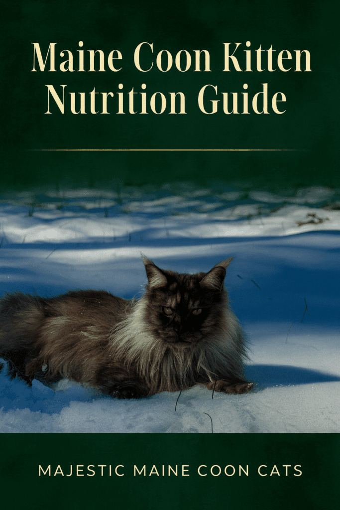 Black smoke Maine Coon Cat laying on the snow