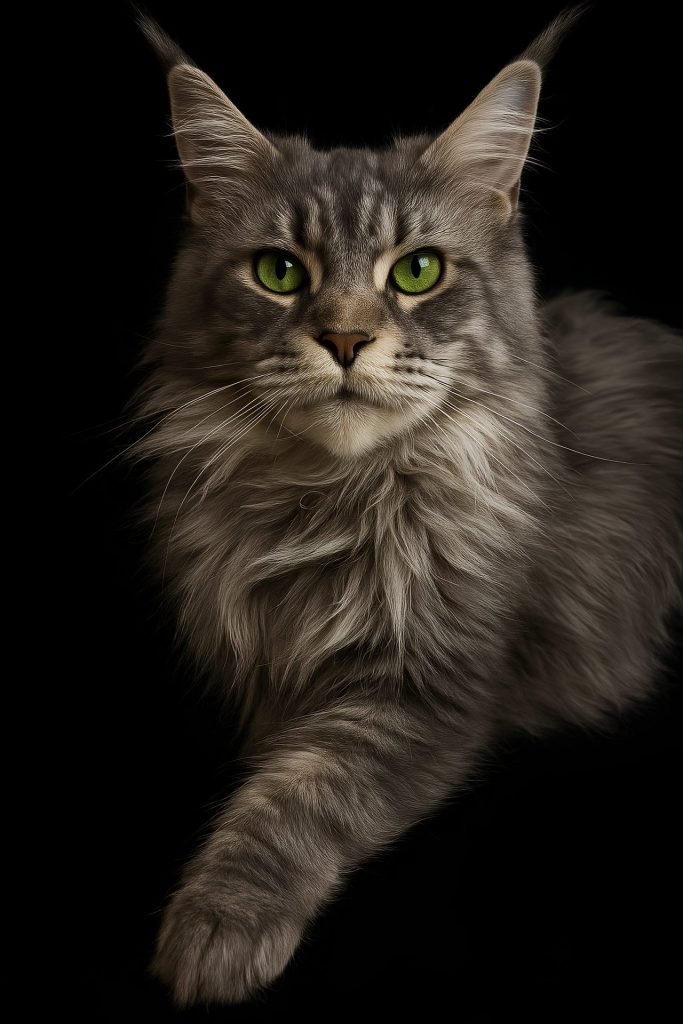 Crystal - Black Silver female Maine Coon with beautiful green eyes and soft fur coat