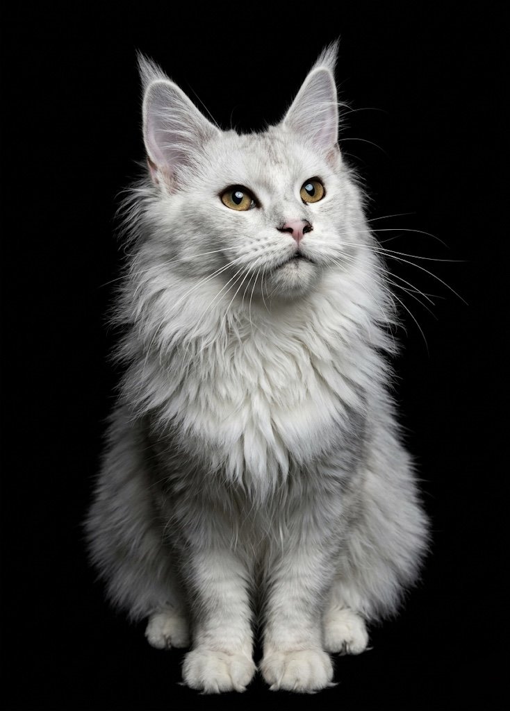 Camila - Shaded black silver with white Maine Coon female queen with a very thick coat and beautiful expression.