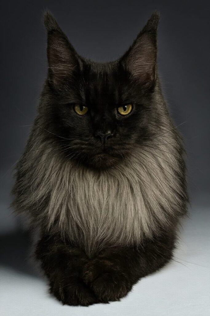 Black smoke Maine Coon male with beautiful mane and excellent type