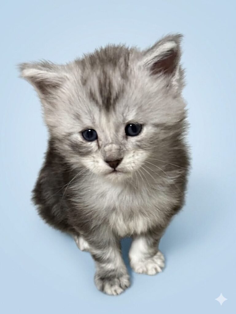 Black silver tabby Maine Coon male setting pretty